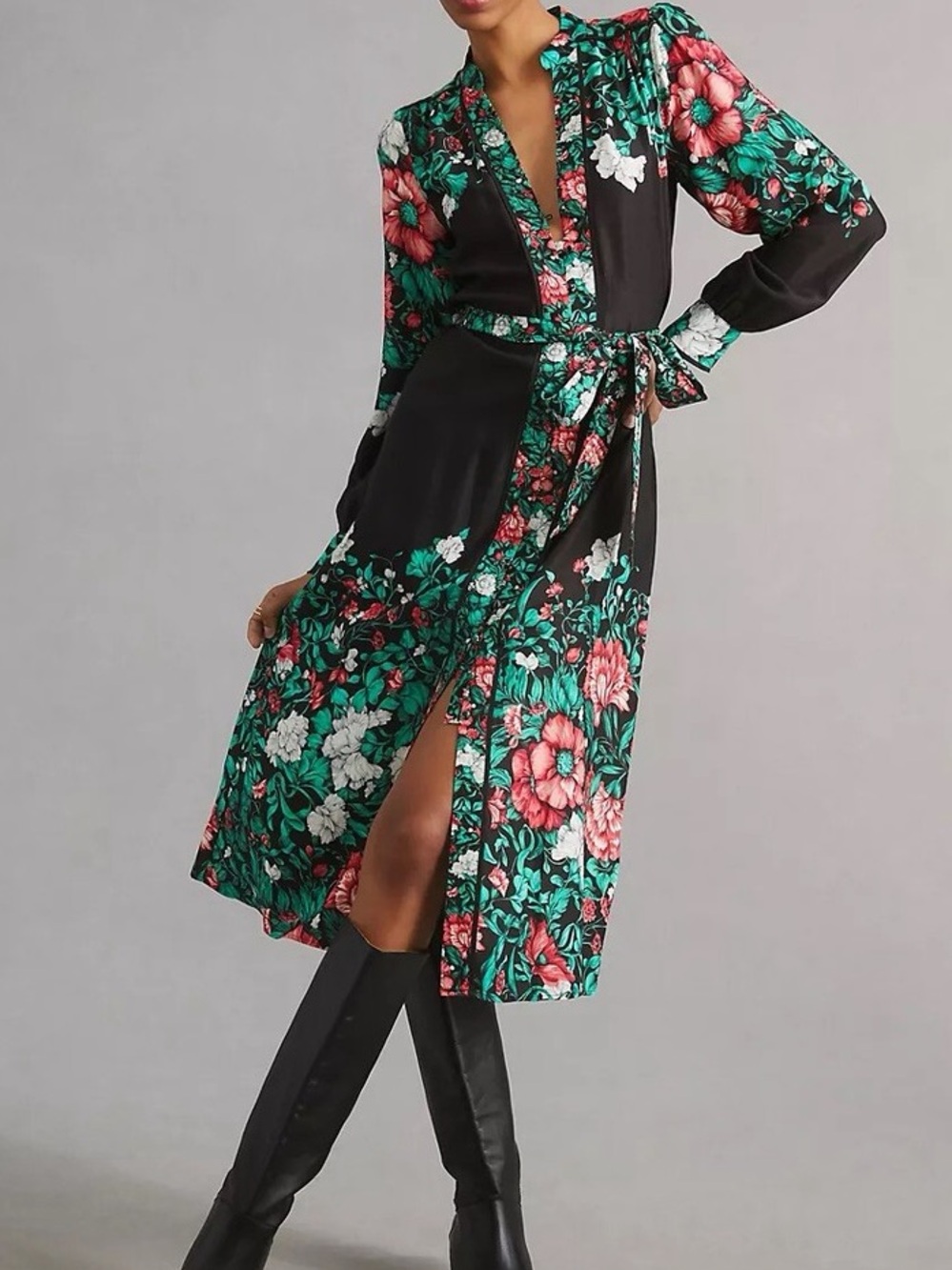 By Anthropologie Floral button front shirt dress XL